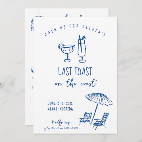 Last toast on the coast bachelorette weekend invitation