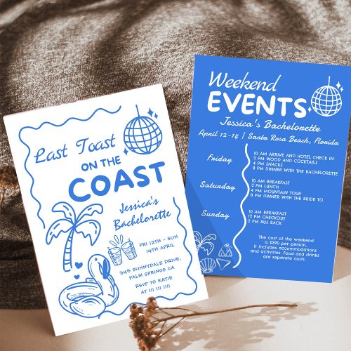 Last Toast On The Coast Bachelorette Weekend Invitation