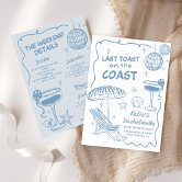 Beach Coastal Handdraw Blue Bachelorette Weekend Invitation