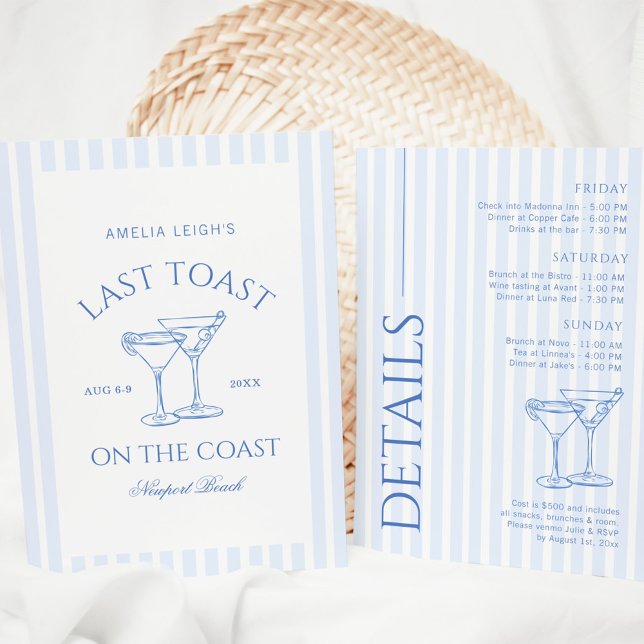 Last Toast On The Coast Bachelorette Weekend Invitation (Creator Uploaded)