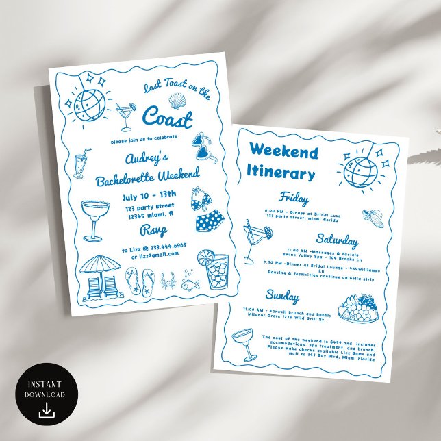 Last Toast On The Coast Bachelorette Weekend Invitation (Creator Uploaded)