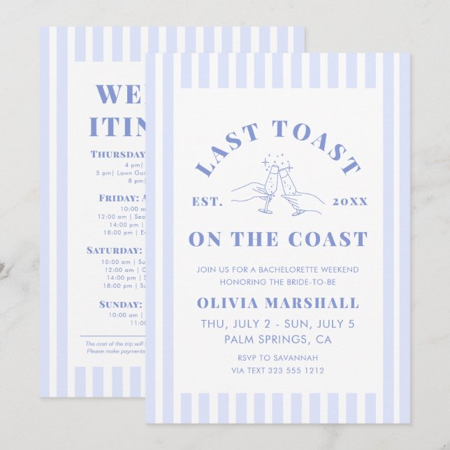 Last Toast On The Coast Bachelorette Weekend Invitation (Front/Back)