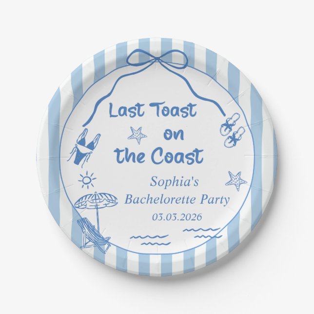 Last Toast On The Coast Bachelorette Weekend Paper Plates (Front)