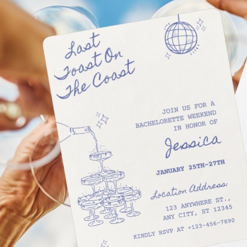 Last Toast On The Coast Bachelorette Weekend Party Invitation