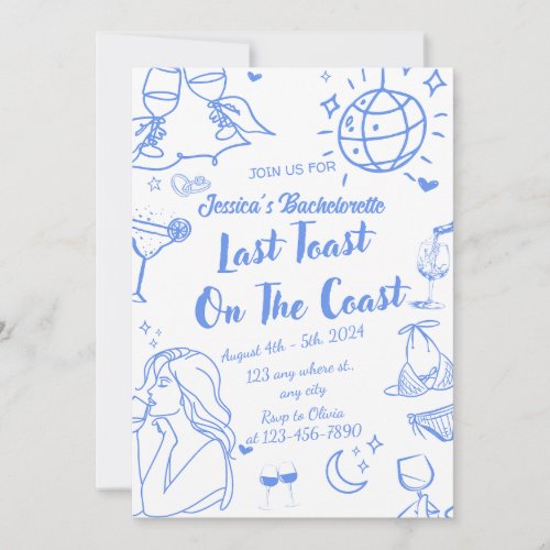 Last Toast On The Coast Bachelorette Weekend Party Invitation