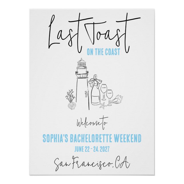 Last Toast on the Coast Bachelorette Welcome Poster (Front)