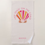 Last Toast On The Coast Beach Bachelorette Party  Beach Towel<br><div class="desc">Make a splash with our Last Toast On The Coast Beach Bachelorette Party Beach Towel, the ultimate blend of bold style and beachside fun. Featuring a vibrant pink, orange, and yellow design with a playful hand-drawn seashell, this towel adds a colorful, casual-chic vibe to any bachelorette weekend. Soft, absorbent, and...</div>