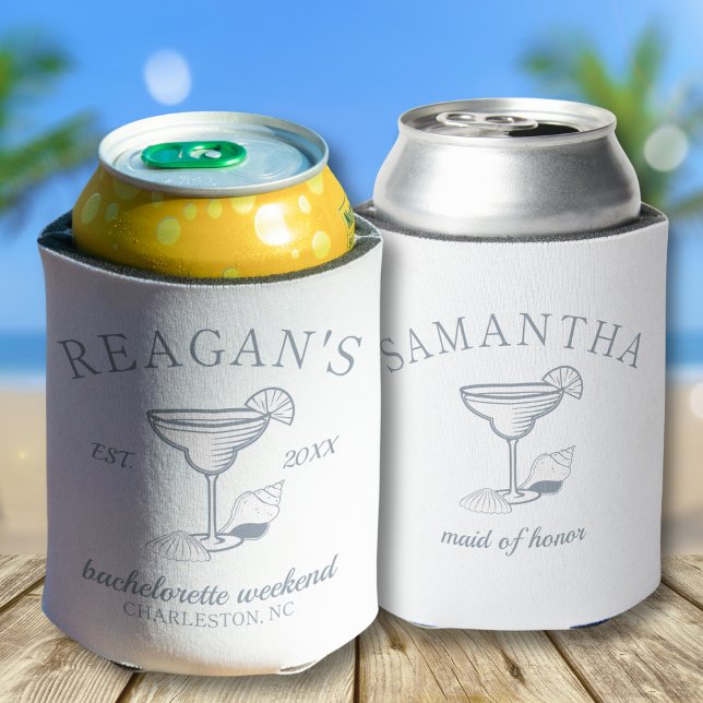 "Last Toast on the Coast" Beach Bachelorette Party Can Cooler ("last toast on the coast" bachelorette party girls weekend koozie beach party favor blue custom name)