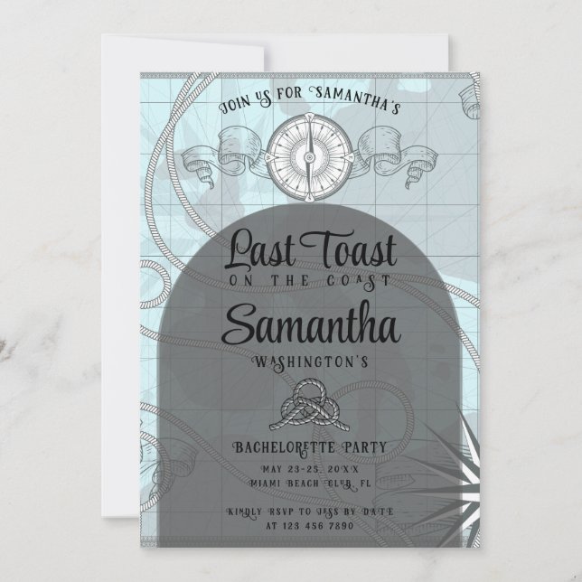 Last Toast on the Coast Beach Bachelorette Party Invitation (Front)