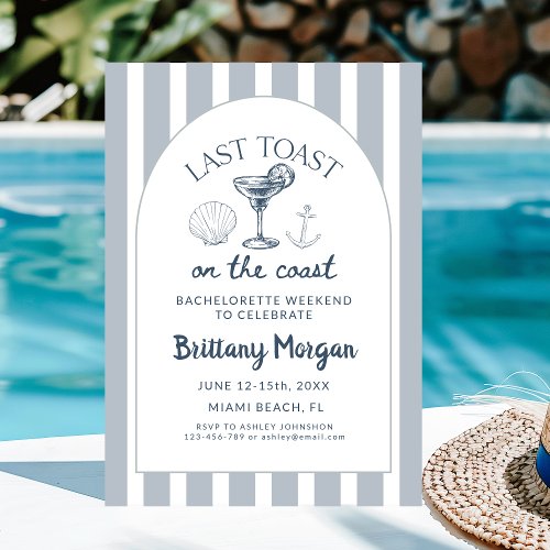 Last Toast On The Coast Beach Bachelorette Party Invitation