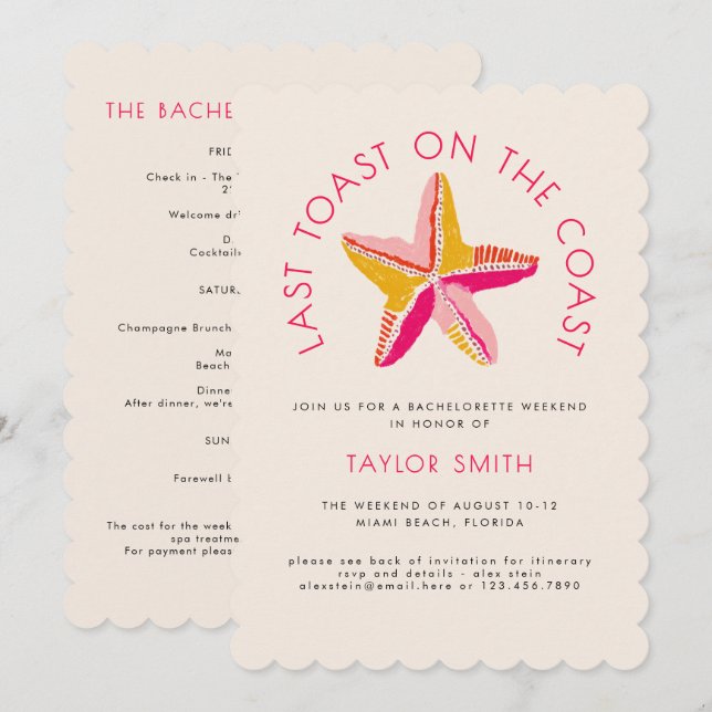 Last Toast On The Coast Beach Bachelorette Party  Invitation (Front/Back)