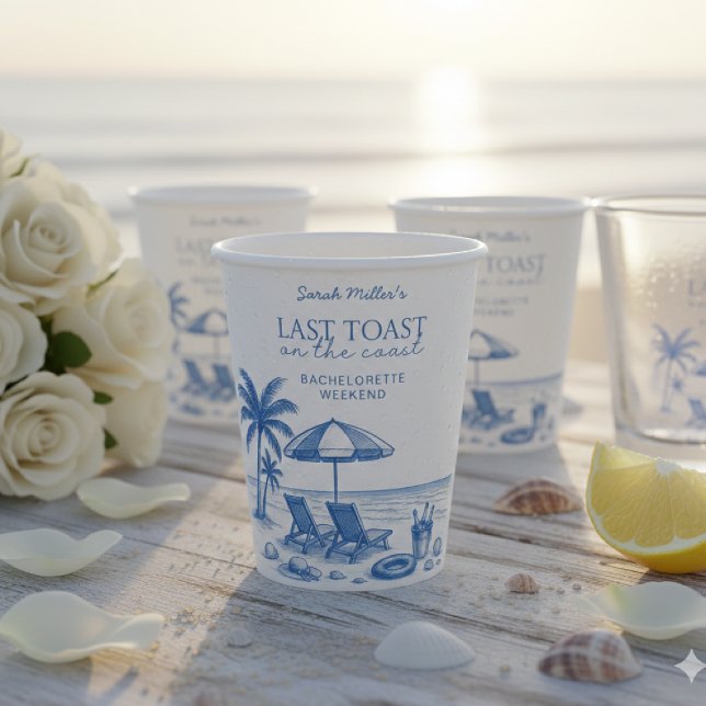 Last toast on the coast Beach Bachelorette Party  Paper Cups (Creator Uploaded)