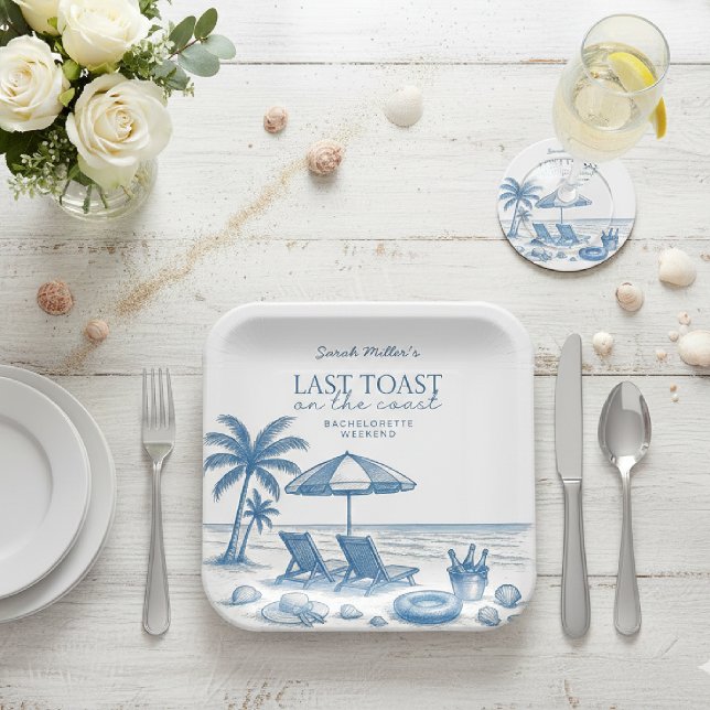 Last Toast on the Coast Beach Bachelorette Party  Paper Plates (Creator Uploaded)