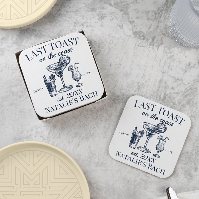 Last Toast On The Coast Beach Bachelorette Party Square Paper Coaster (Creator Uploaded)