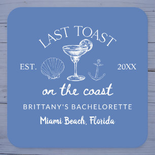 Last Toast On The Coast Beach Bachelorette Party Square Paper Coaster