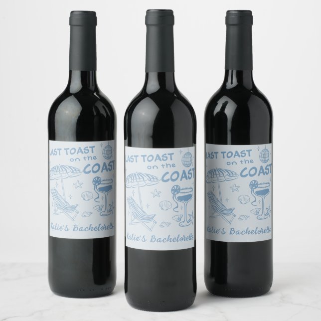 Last Toast On The Coast Beach Bachelorette Party Wine Label (Bottles)