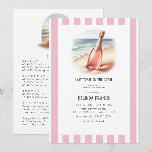 Last Toast on the Coast Beach Bachelorette Weekend Invitation (Front/Back)