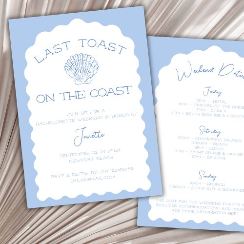 Last Toast On The Coast Beach Bachelorette Weekend Invitation