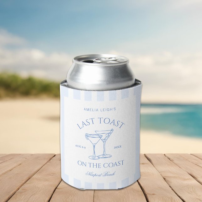 Last Toast on the Coast Beach Blue Bachelorette Can Cooler (Creator Uploaded)