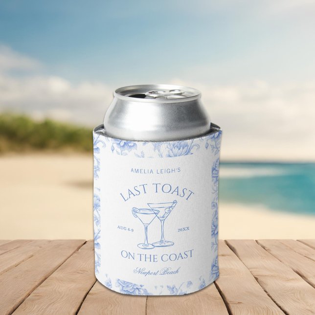 Last Toast on the Coast Beach Blue Bachelorette Can Cooler (Creator Uploaded)