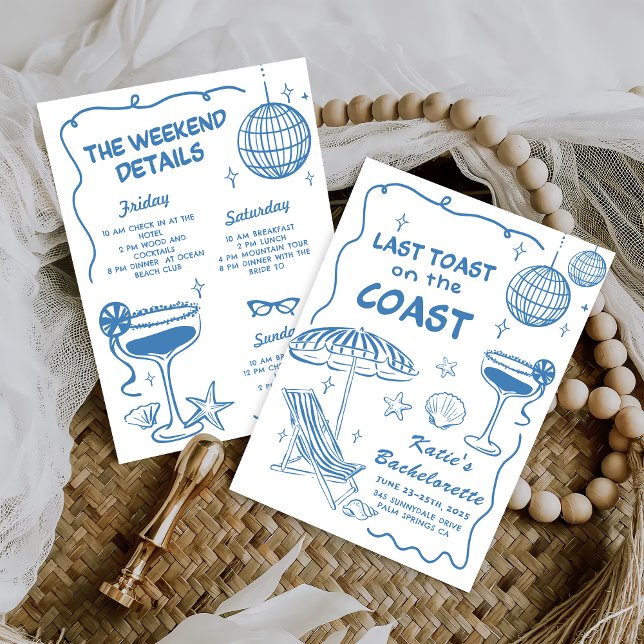 Last Toast On The Coast Beach Blue Bachelorette Invitation (Creator Uploaded)