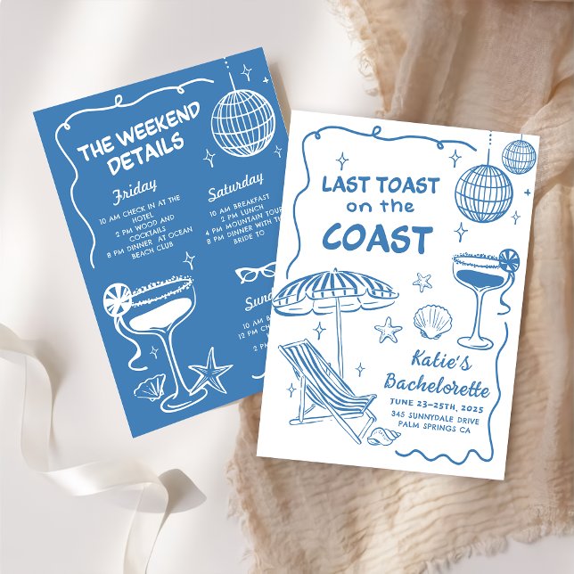 Last Toast On The Coast Beach Blue Bachelorette Invitation (Creator Uploaded)