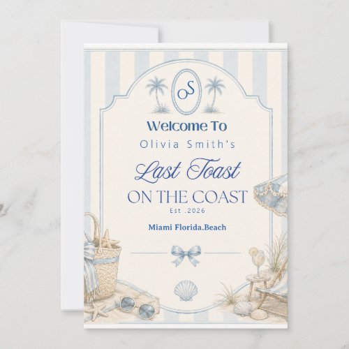 Last Toast on the Coast Beach Blue Bachelorette Invitation