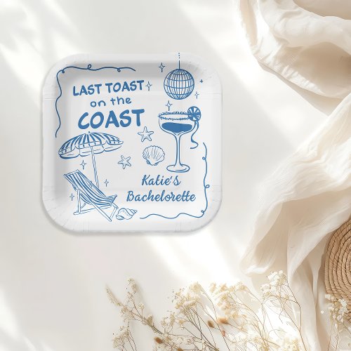 Last Toast on the Coast Beach Blue Bachelorette Paper Plates