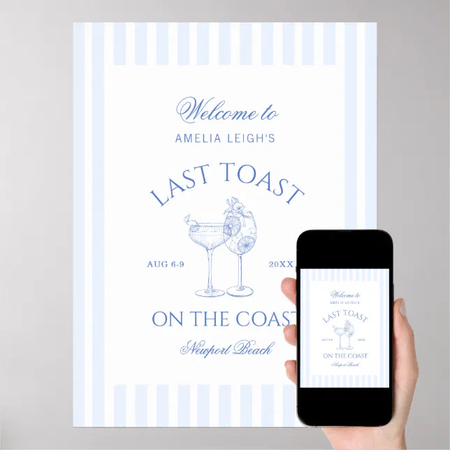 Last Toast On The Coast Beach Blue Bachelorette Poster | Zazzle