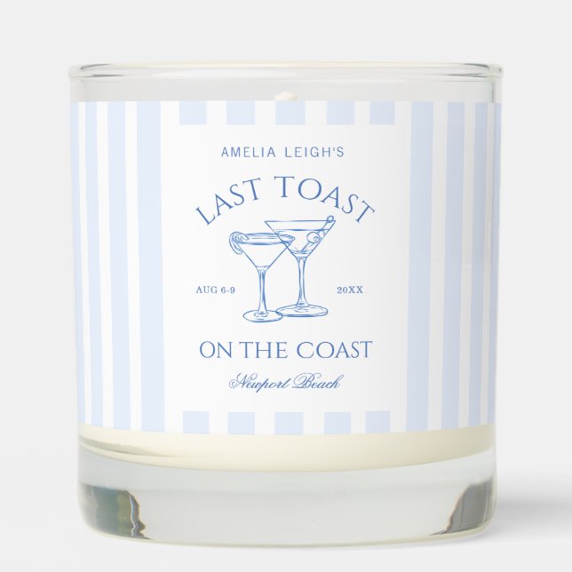 Last Toast on the Coast Beach Blue Bachelorette Scented Candle (Front)