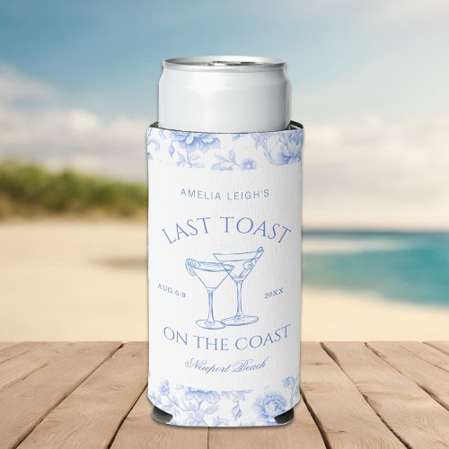 Last Toast on the Coast Beach Blue Bachelorette Seltzer Can Cooler