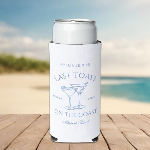 Last Toast on the Coast Beach Blue Bachelorette Seltzer Can Cooler