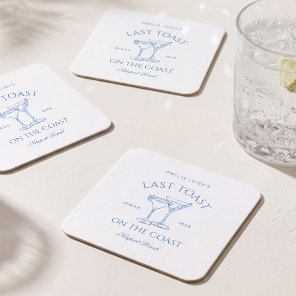 Last Toast on the Coast Beach Blue Bachelorette Square Paper Coaster