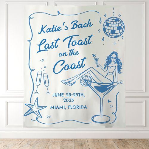 Last Toast On the Coast Beach Blue Bachelorette Tapestry