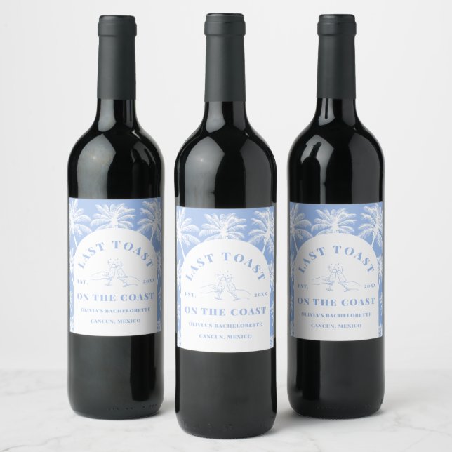 Last Toast On The Coast Beach Coastal Bachelorette Wine Label (Bottles)