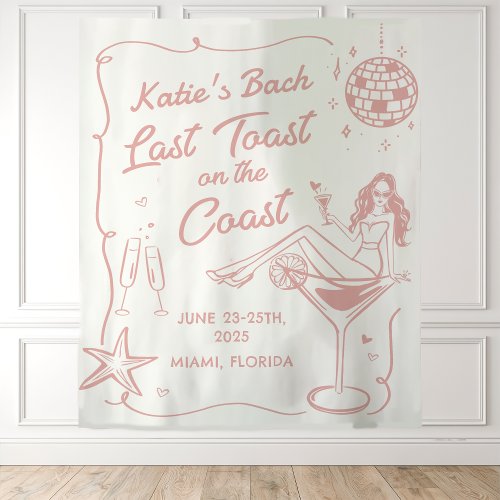 Last Toast On the Coast Beach Pink Bachelorette Tapestry