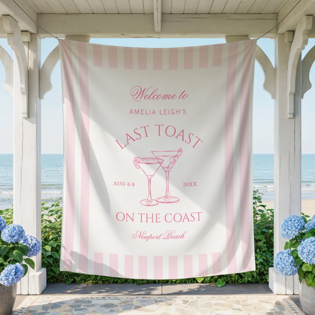 Last Toast on the Coast Beach Pink Bachelorette Tapestry (Creator Uploaded)