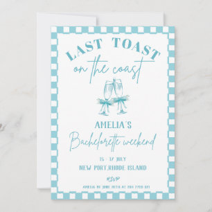Last toast on the coast Blue Bachelorette party Invitation