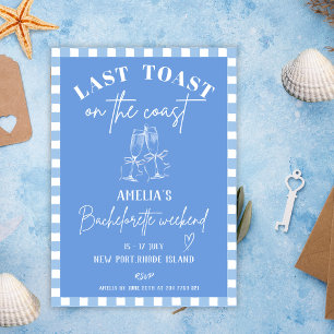 Last toast on the coast Blue Bachelorette party Invitation