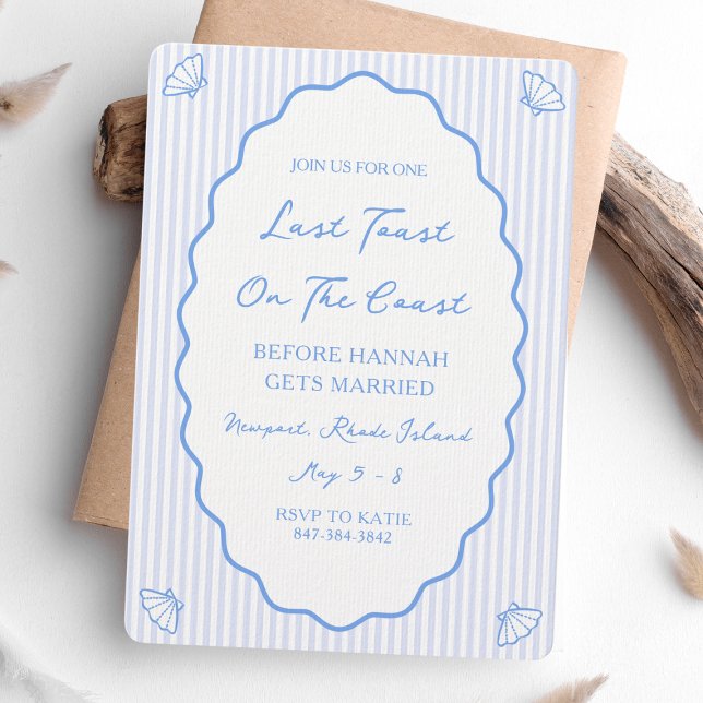 Last Toast on the Coast Blue Bachelorette Party Invitation (Creator Uploaded)