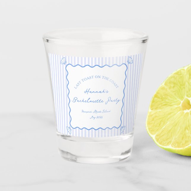 Last Toast on the Coast Blue Bachelorette Party Shot Glass (Front)