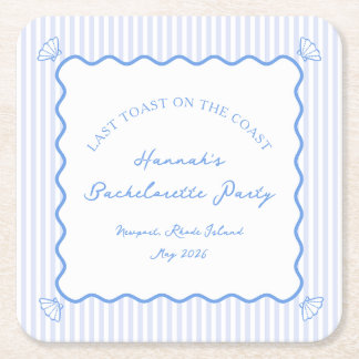 Last Toast on the Coast Blue Bachelorette Party Square Paper Coaster