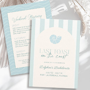 Last Toast on the Coast Blue Bachelorette Weekend Invitation