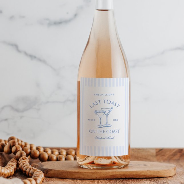 Last Toast on The Coast Blue Bachelorette Wine Label (Creator Uploaded)