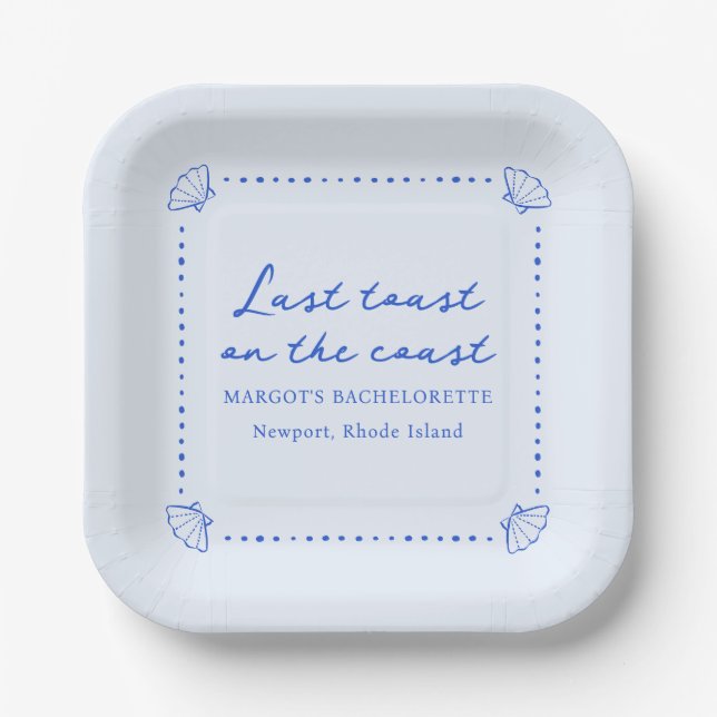 Last Toast on the Coast - Blue Shell Bachelorette Paper Plates (Front)