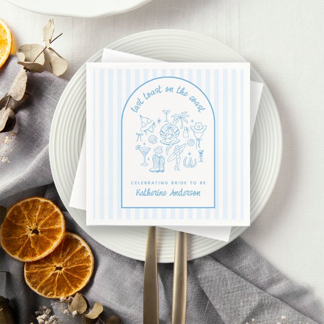 Last Toast on the Coast Blue Stripes Beach  Napkins (Creator Uploaded)