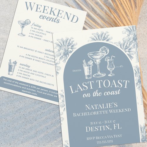 Last Toast On The Coast Coastal Bachelorette Blue Invitation