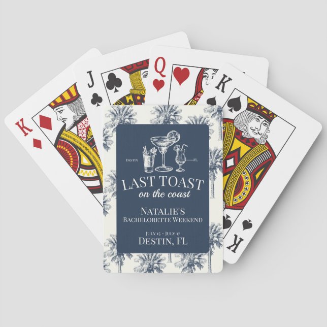 Last Toast On The Coast Coastal Bachelorette Blue Poker Cards (Back)