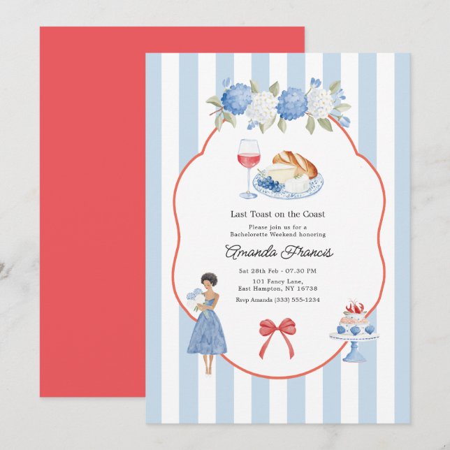 Last Toast on the Coast Coastal Bachelorette Party Invitation (Front/Back)