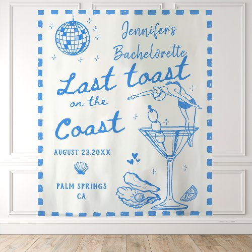 Last Toast On The Coast Coastal Bachelorette Party Tapestry